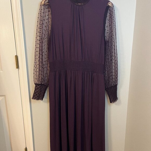 Boden Plum Purple Dots Tulle Long Sleeve Jersey Midi Party Dress 12P - Picture 7 of 11